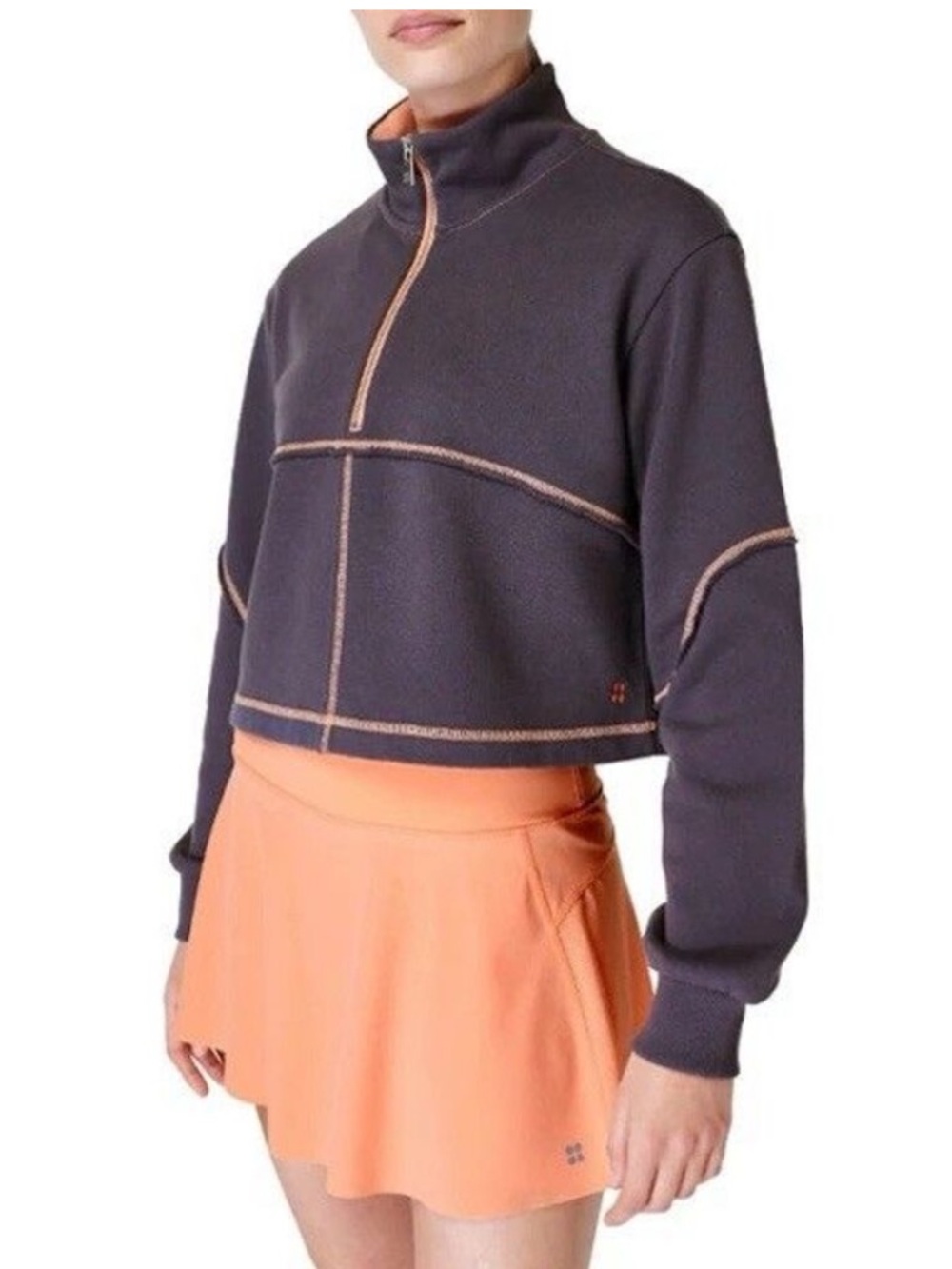 Sweaty Betty Revive Half Zip Cropped Pullover Sweatshirt size US 4 Gray Orange